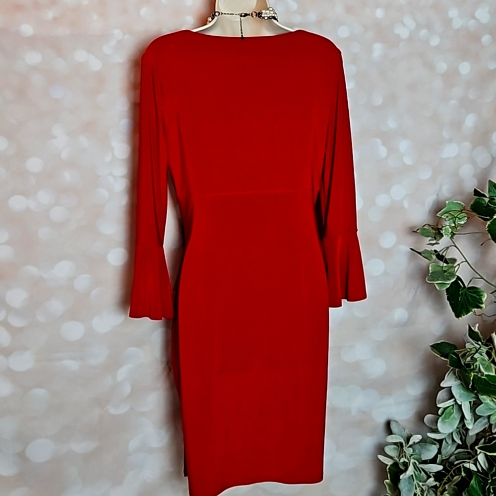 Lauren Ralph Lauren | Red Tailored Fit Rouched Dress - Picture 4 of 11